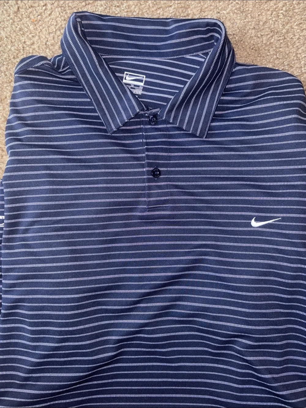 Nike Men’s Navy and White Striped Polo Shirt